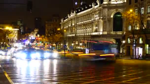 Cruce Las Calles Alkala Gran Vía Madrid Por Noche Timelapse — Vídeo de stock