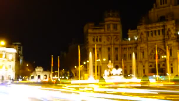 Fontana Cibeles Madrid Traffico Notturno Madrid Timelapse Spagna Fontana Costruita — Video Stock