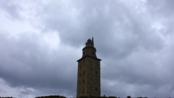 Herkules Torn Coruna Spanien Timelapse Coruna Den Stora Staden Nordvästra — Stockvideo