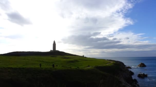 Toren Van Hercules Coruna Spanje Tijdsverloop Schieten Spanje Aan Kust — Stockvideo