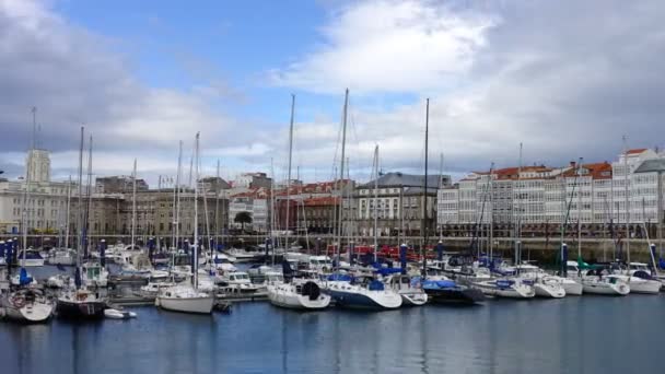Coruna España Abril 2018 Terraplén Los Yates Coruña Coruña Gran — Vídeo de stock