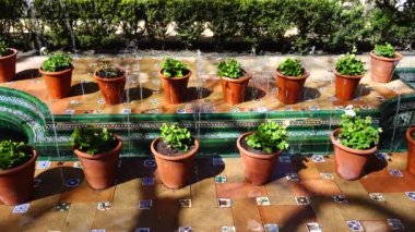 Bahçedeki çeşme. MADRID, SPAIN - 27 Mart 2018: Sorolla Müzesi 'nin bahçesindeki çeşme. 