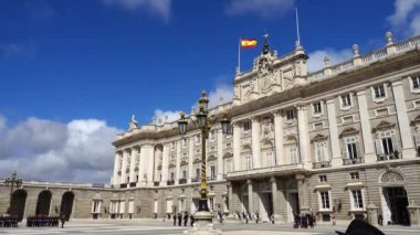MADRID, SPAIN - APRIL 04, 2018: The ceremony of the Solemn Changing of the Guard at the Royal Palace of Madrid. That is famous event performed on the first Wednesday of each month.