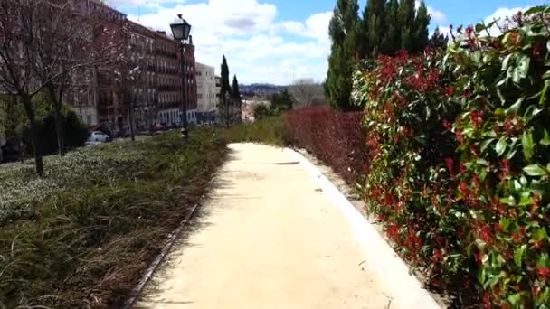 Aleja Parku Wiosna Madryt Hiszpania Kręcenie Ruchu — Wideo stockowe