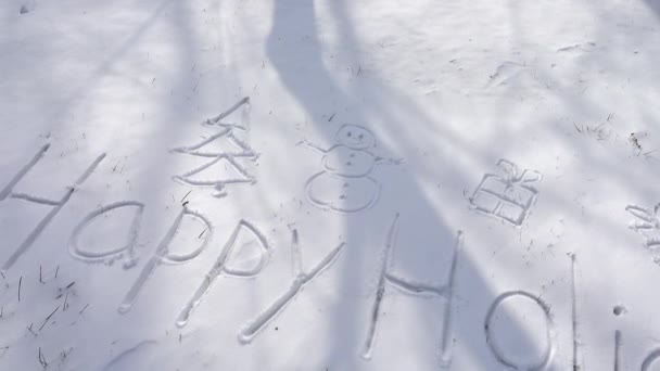 Επιγραφή Των Ευτυχών Διακοπών Στο Χιόνι — Αρχείο Βίντεο