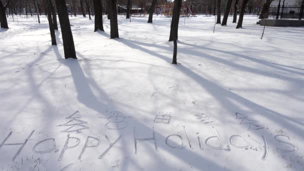 Inscripción Felices Fiestas Nieve — Vídeos de Stock