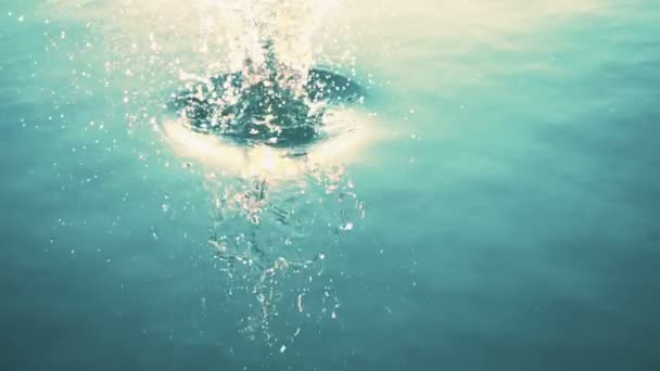 Камінь Падає Воду 240 Повільний Рух — стокове відео