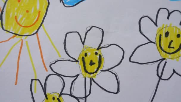 Dessin Des Enfants Camomilles Sur Fond Soleil Prise Vue Dessin — Video