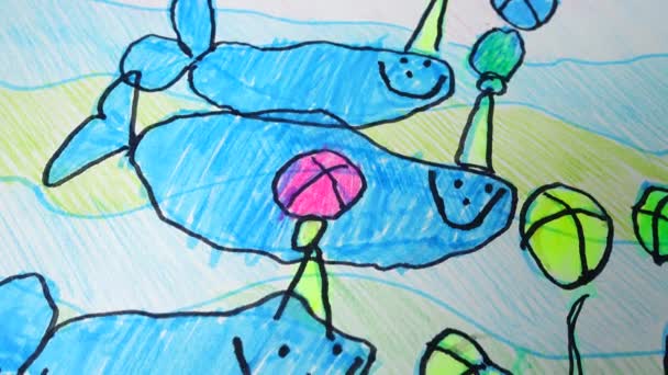 Desenho Abstrato Golfinhos Tiro Desenho — Vídeo de Stock