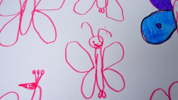 Zeichnung Von Schmetterlingen Aufnahme Der Zeichnung — Stockvideo