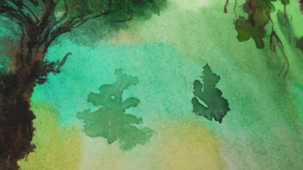 Zeichnung Von Bäumen Aquarell — Stockvideo