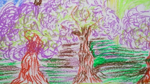 Dibujo Los Árboles Jardín — Vídeos de Stock