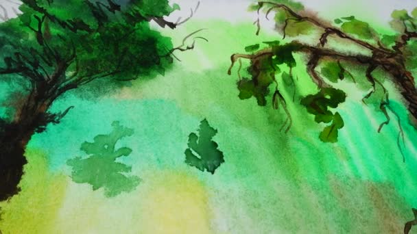 Zeichnung Von Bäumen Aquarell — Stockvideo