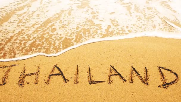 Iscrizione Sulla Sabbia Thailandia Girare Sulla Spiaggia — Video Stock