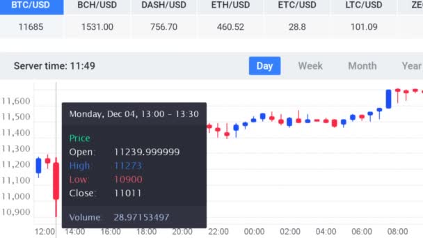 Criptomoneda Costo Bitcoin Información Financiera — Vídeo de stock