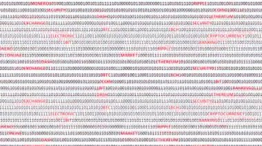 Dijital arka planda kripto para birimi. Bir program kodu ve kripto para birimlerinin arkaplanı.