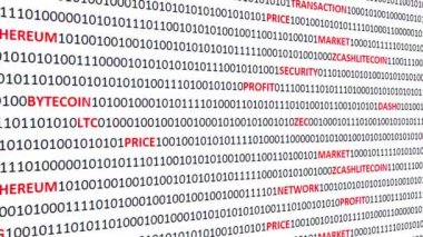 Dijital arka planda kripto para birimi. Bir program kodu ve kripto para birimlerinin arkaplanı.