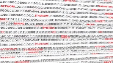 Dijital arka planda kripto para birimi. Bir program kodu ve kripto para birimlerinin arkaplanı.