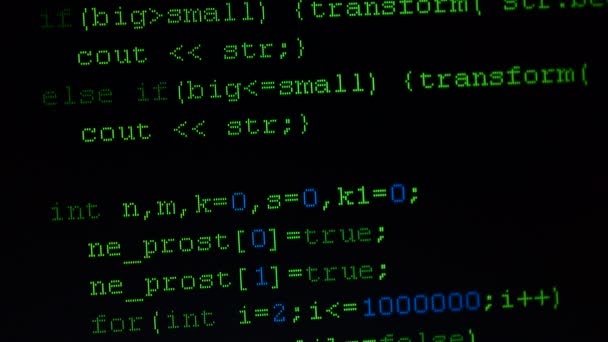 Broncode Het Beeldscherm Opname Van Tekst Van Het Computerprogramma — Stockvideo