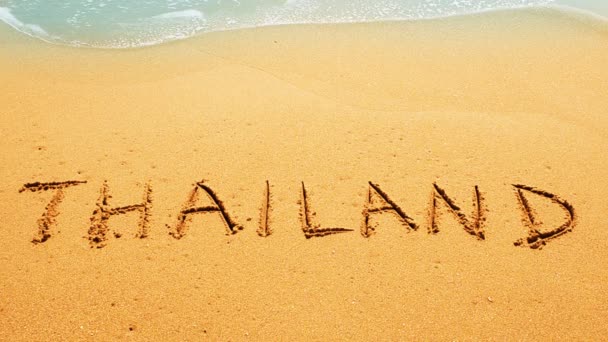 Inscriptie Het Zand Thailand Schieten Het Strand — Stockvideo