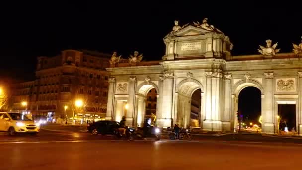 Puerta Alcalá Lapso Tiempo Madrid — Vídeo de stock