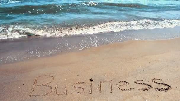 Inscription Business Sand Shooting Beach — Stock Video