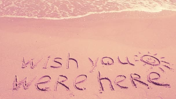Conceptual Wish You Were Here Text Handwritten Sand Beach Shooting — Stock Video