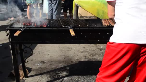 Processo Preparazione Barbecue Braciere Tecnologia Preparazione Salsicce Braciere — Video Stock