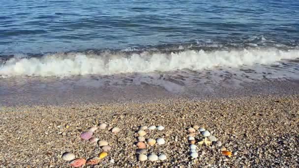 Inscriptie Zee Zand Schieten Het Strand — Stockvideo