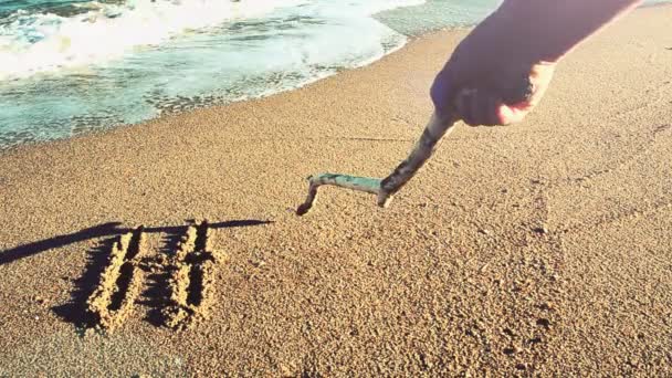 Het Woord Hawaï Zand Strand Schieten Het Strand — Stockvideo