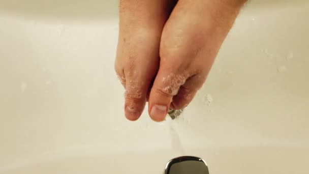 Man Washes His Hands Soap Washbasins — Stock Video