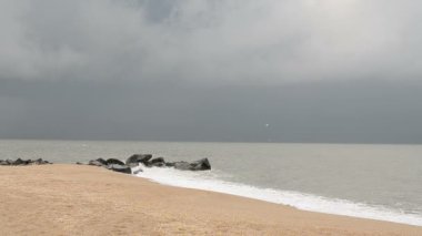 Deniz plajı ve bulutlar. Plaj.