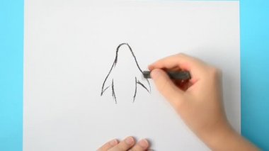Penguen çiz. Çocuk resmi çizer. Hızlandırılmış video.