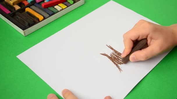 Παιδιά Ζωγραφίζουν Χαρτί Σχέδιο Δέντρου — Αρχείο Βίντεο