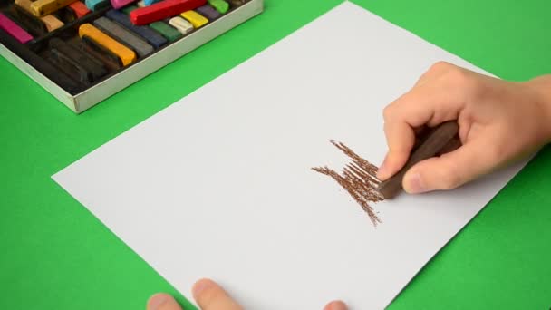 Dibujo Los Niños Papel Dibujo Árbol — Vídeo de stock