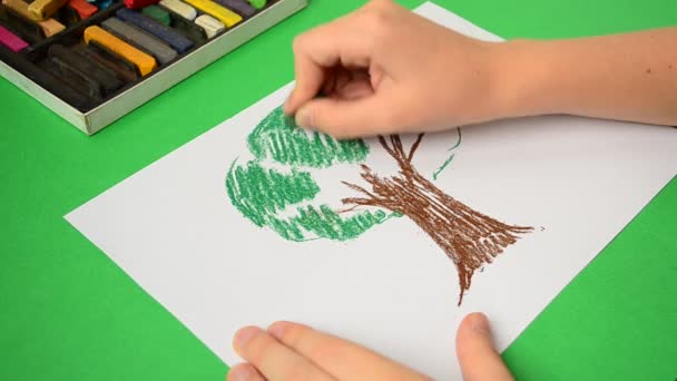 Kindertekening Papier Tekening Van Een Boom — Stockvideo