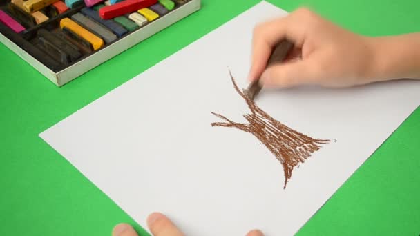 Disegno Dei Bambini Sulla Carta Video Accelerato Disegno Albero — Video Stock