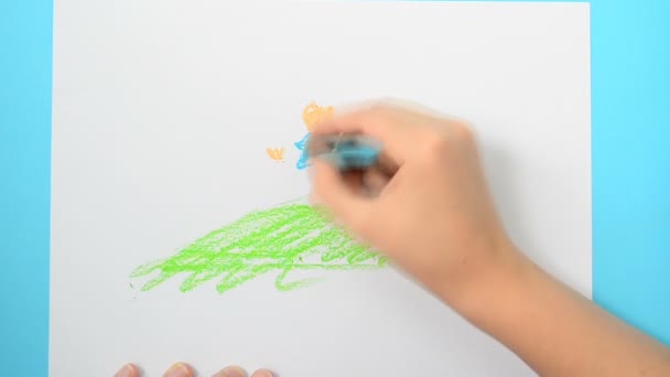 Zeichnen Sie Familie Das Kind Zeichnet Das Bild Das Beschleunigte — Stockvideo