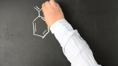 Kimyasal formül Aspirin. Hızlandırılmış video. Tahtaya tebeşirle yazarız..