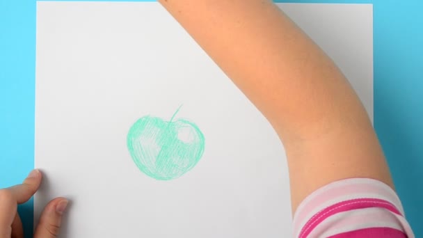 Ζωγράφισε Μήλα Παιδί Ζωγραφίζει Την Εικόνα — Αρχείο Βίντεο