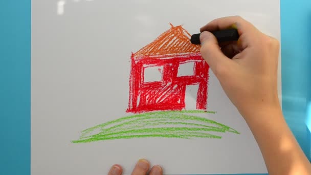 Desenhe Casa Criança Desenha Quadro — Vídeo de Stock