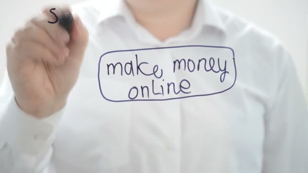 Geld Verdienen Online Tekenen Schrijven Met Een Marker — Stockvideo