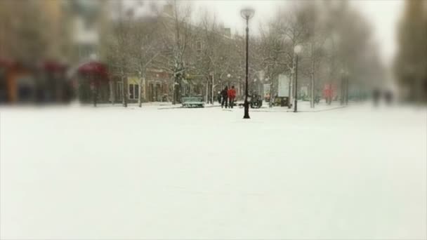 Neve Cidade Movimento Lento Tiro Janeiro — Vídeo de Stock