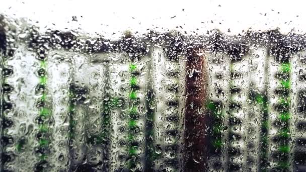 Window Rain Buildings Shooting Rain — Stock Video