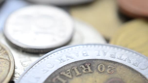 Νομίσματα Των Διαφόρων Χωρών Του Κόσμου Κέρματα Κυκλοφορία — Αρχείο Βίντεο