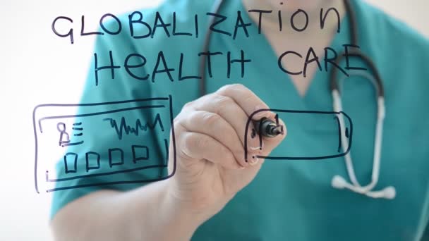 Globalizacja Opieka Zdrowotna Narysowaliśmy Znacznik — Wideo stockowe