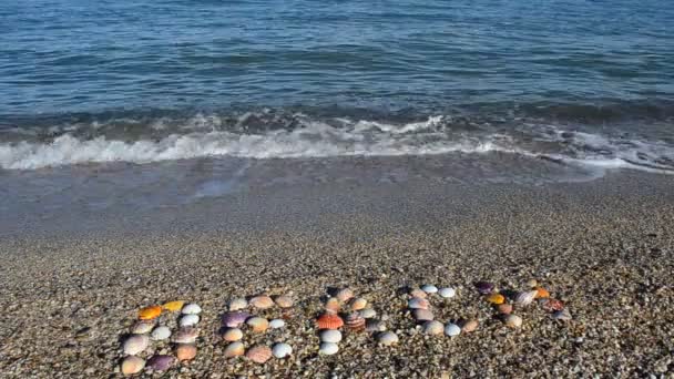 Spiaggia Iscrizione Sulla Sabbia Girare Sulla Spiaggia — Video Stock