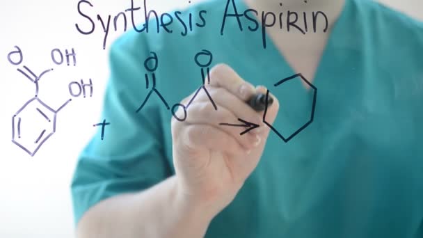 Chemical Formula Aspirinum Synthesis Draw Marker — Stock Video