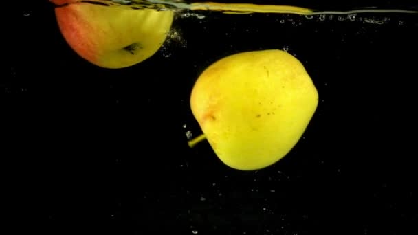 Jablka Padají Vody Zpomalený Pohyb — Stock video