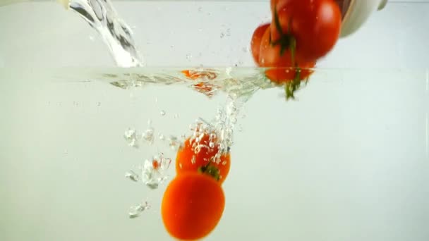 Ντομάτες Νερό Αργή Κίνηση — Αρχείο Βίντεο
